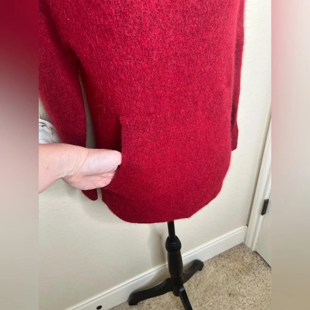 Vince Italy Wool Alpaca Blend Fuzzy Hooded Sweater Cherry Red Oversized XS